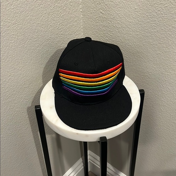 Black Hat with Rainbow Stripes NWOT - Picture 1 of 2
